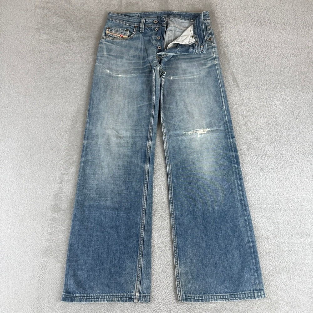 Diesel Rolan Straight Jeans Mens 29x30 Blue Denim Button Fly Distressed Cotton